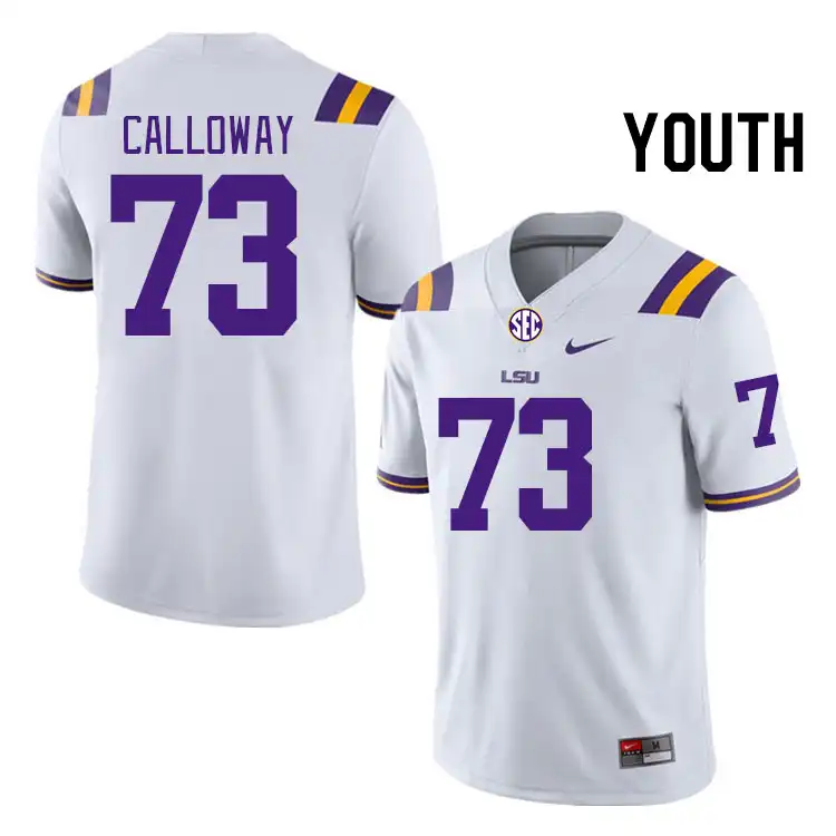 Youth LSU Tigers Ethan Calloway #73 White NCAA Football Jersey